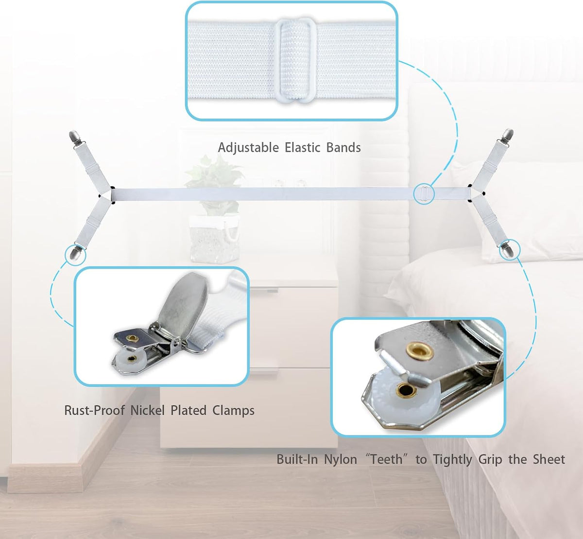 Pack of 2 Bed Sheet Straps, Fitted Sheet Holders for Corners