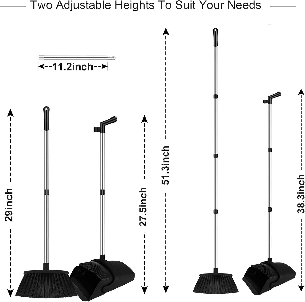 Black Broom and Dustpan Combo Set, 51" Long Handle Broom