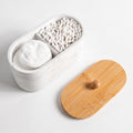 Cotton Swab Holder, Round Cotton Pads Balls Qtip Holder Dispenser with Lid, 2 Compartments Qtips Holder, Tampoms Period Box Bathroom Organizers Storage Bin Floss Dispenser Vanity Cosmetics, White