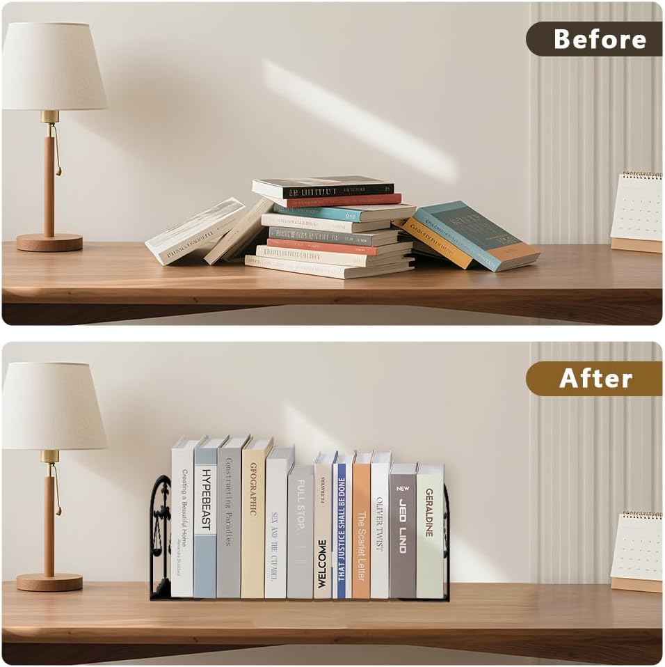 2pcs Balance Scale Book Ends Fair Black Metal Non-Slip Bookends Reading Decorative Large Book End Stoppers for Shelves Birthday Housewarming