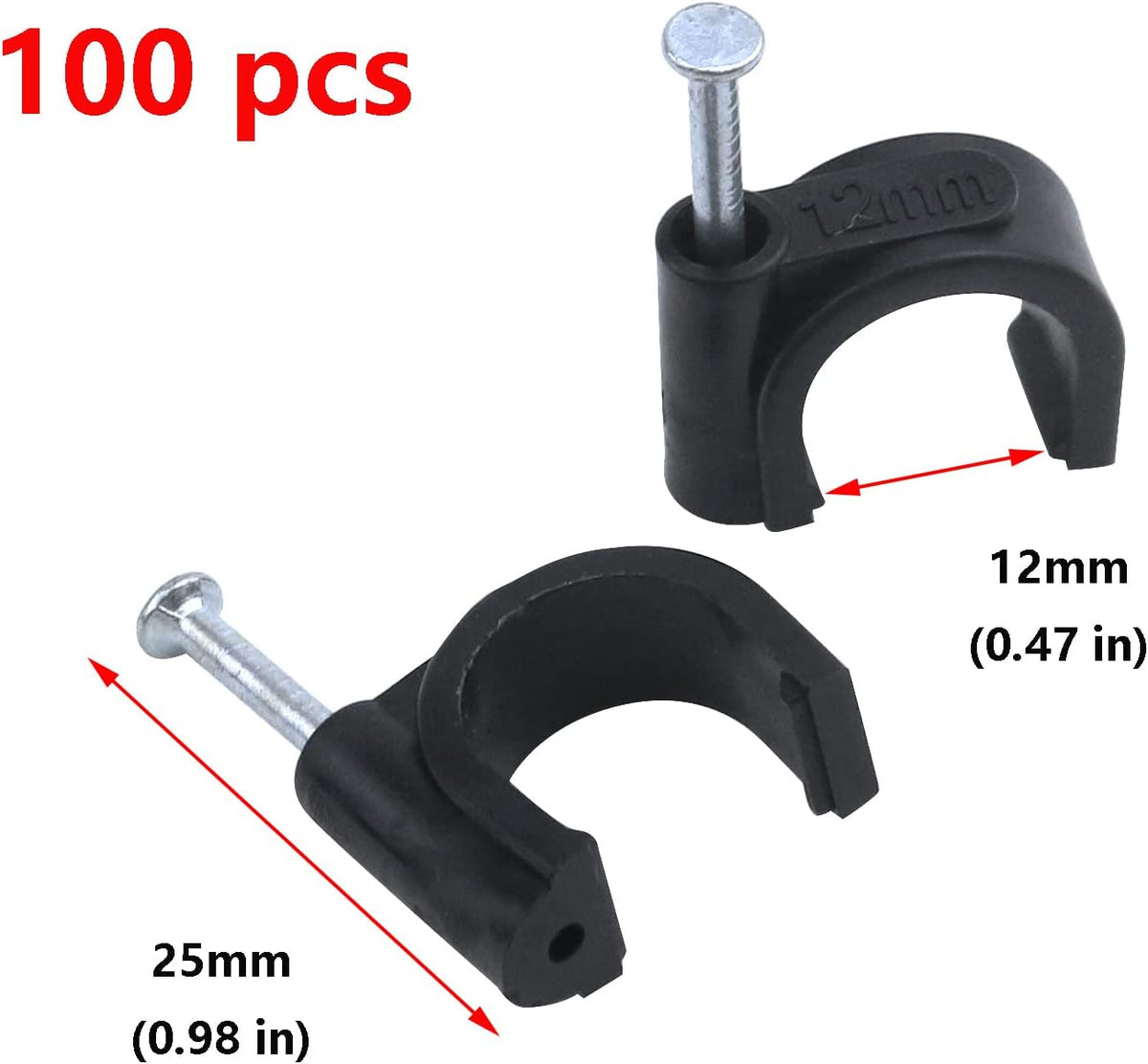 Antrader 100Pcs 12mm Cable Clips with Steel Nails for Cable Wire Management