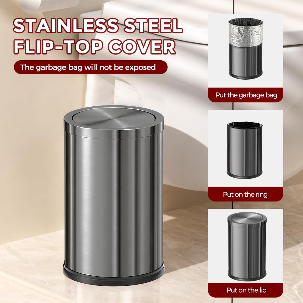 9L/2.4Gal Small Trash Can with Flip Lid,Bathroom Trash can