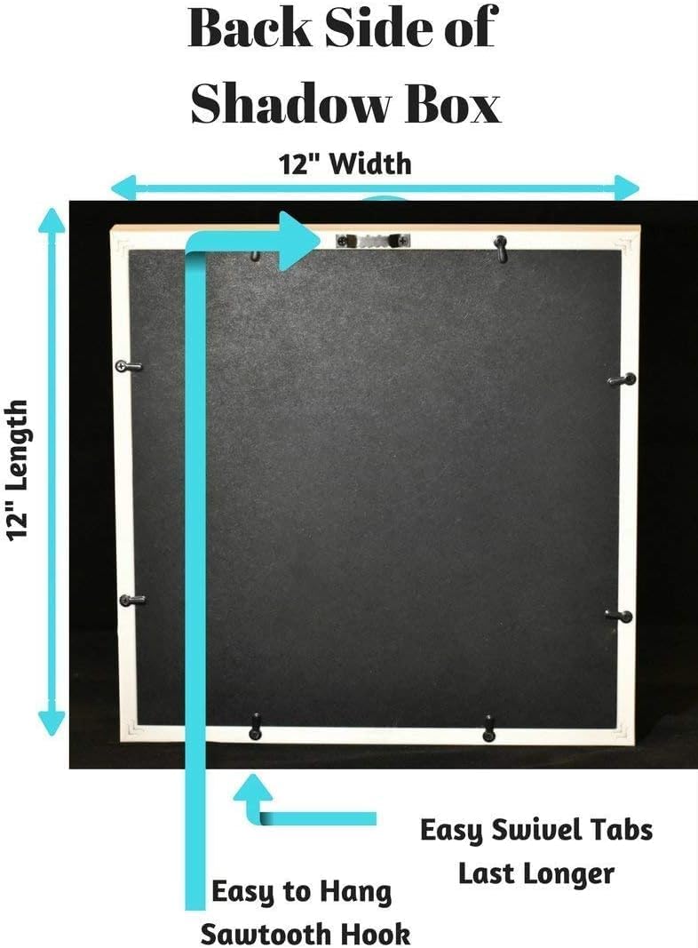 Tasse Verre 10x10 White Display Shadow Box (1-Pack) Frame w/Linen Background and 8 Stick Pins - Ready to Hang Shadowbox Picture Frame - Box Display Baby Memorabilia Wedding