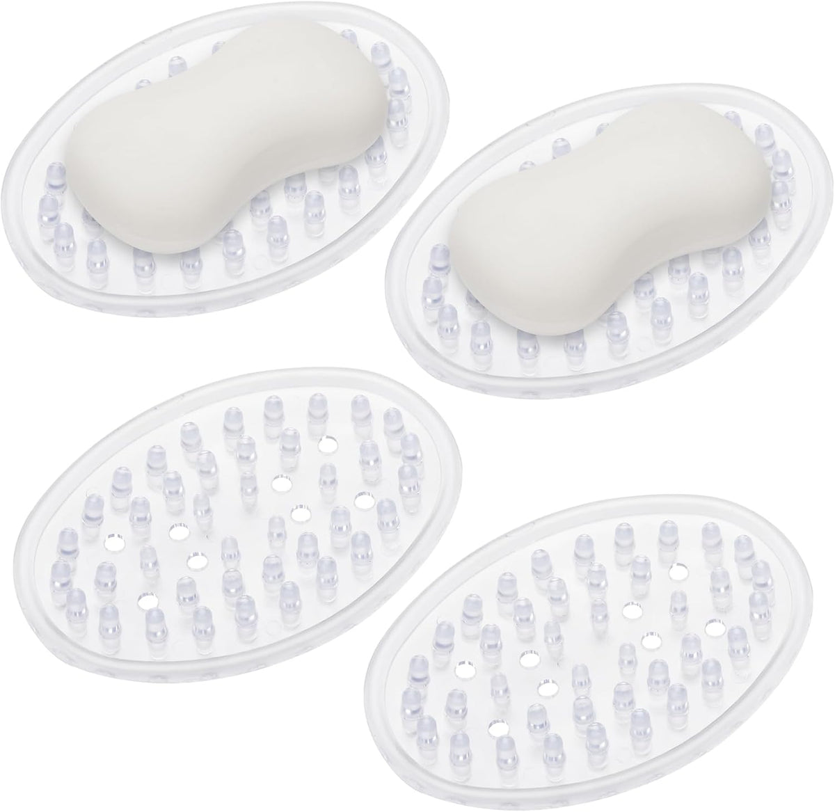 4 Pieces Plastic Soap Dish Clear Bar Holder Tray Self Draining Soap Saver with Holes Soap Container for Bathroom Counter, Kitchen