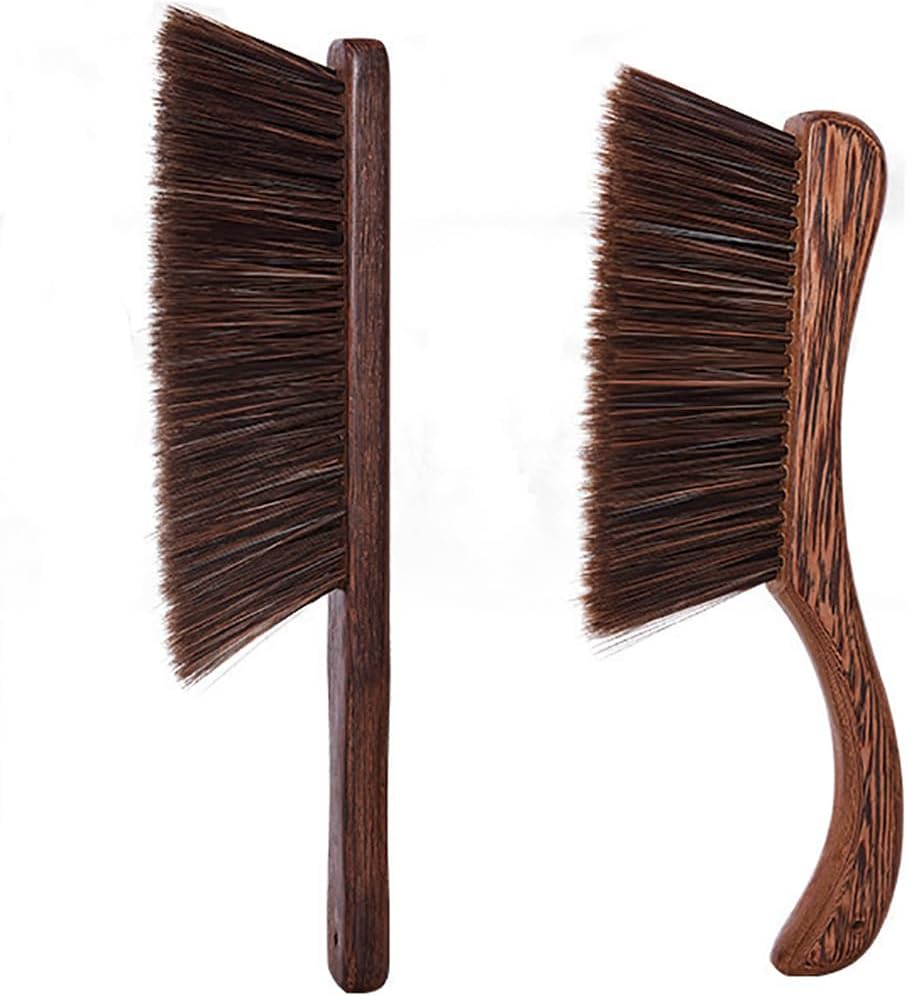 2PCS Hand Broom Cleaning Brushes-Soft Bristles Dusting Brush for Cleaning Car/Bed/Couch/Draft/Garden/Furniture/Clothes,Wooden Handle(Brown)
