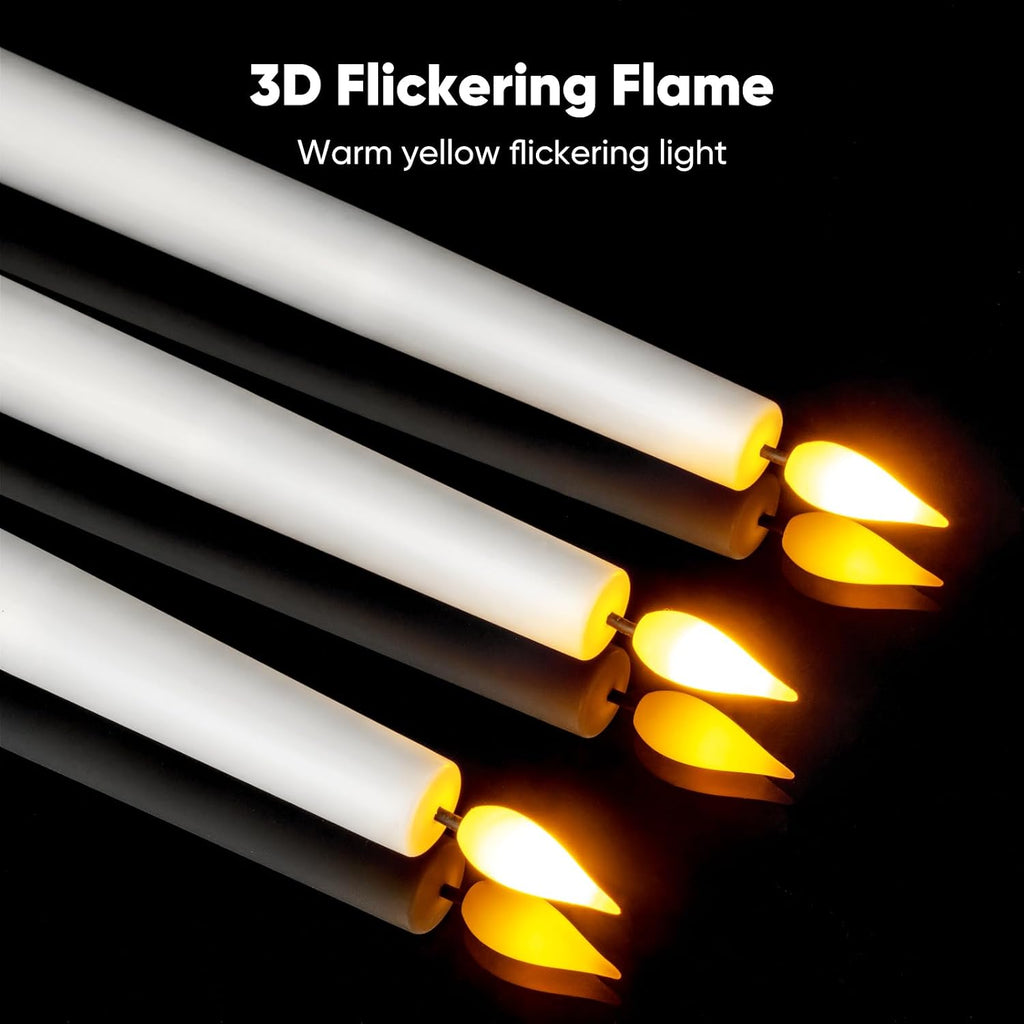 6 Pcs Flameless Taper Candles with Remote and Timer, 9.6 Inches Plastic LED Candlesticks, White Battery Operated Window Candles, for Home Wedding Christmas Party Decoration