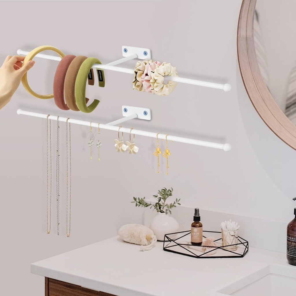 2-Pack Wall Hanging Jewelry Organizer, 14.5" Necklace Holder, White