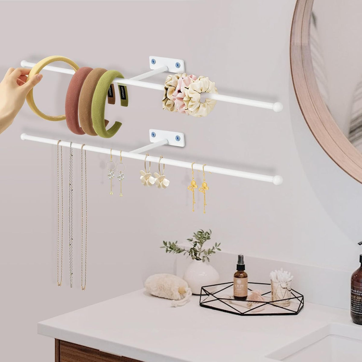 2-Pack Wall Hanging Jewelry Organizer, 14.5" Necklace Holder, White