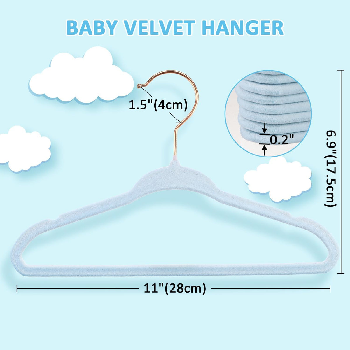 Tonswachic Baby Closet Hanger, Infant&Toddler Felt Hanger,11", Blue,30 Pack