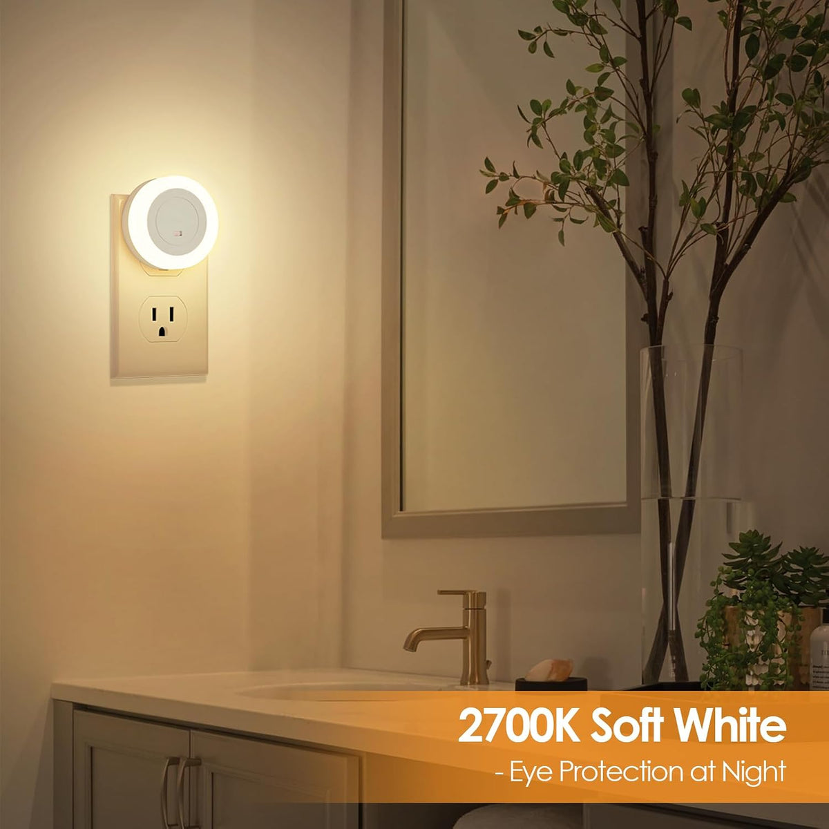 2-Pack LED Night Lights Plug in Dimmable, Dusk to Dawn Sensor 2700K
