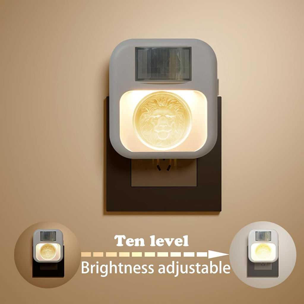 Compact Smart Motion Sensor LED Night Light - Dimmable, Adjustable Color, Plug-in for Hallway, Bathroom, Bedroom - Travel-Friendly (Lion Head, 2)