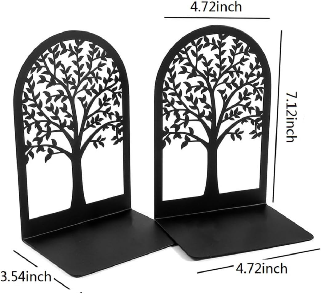 Tree Bookends Metal Nonskid Bookends Heavy Duty Bookshelves Organizer Office Bookend for Shelves, Book Ends for Heavy Books (Tree Life A,1 Pair)