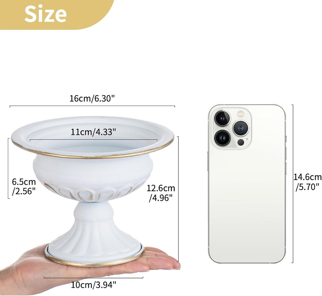 NUPTIO White Compote Vase Centerpiece: Metal Urn Planter, 4.96" Tall, 2 Pcs