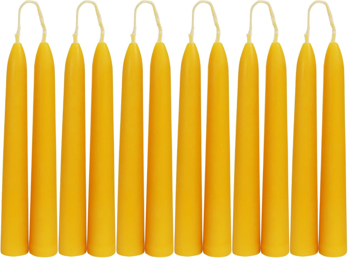 DEYBBY Beeswax Taper Candles, 6 Inch, Unscented, Natural, 12 Pack