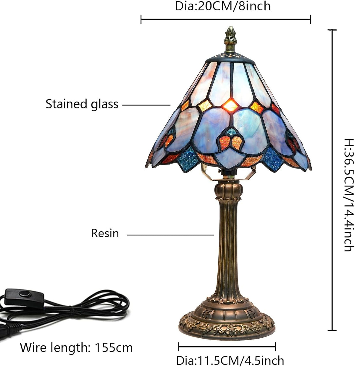 Tiffany Lamp Stained Glass Table Lamp Purple Style Small Bedside Lamp Living Room Dining Room Reading Office Decoration Desk Lamp Home Decoration Creative Gift