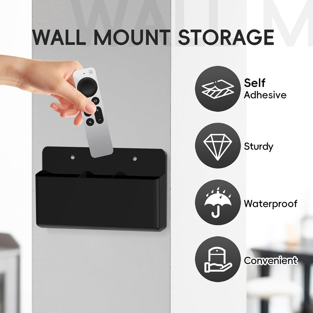 DRQ 3 Slot Remote Control Holder, Adhesive Wall-Mount Remote Holder, Black
