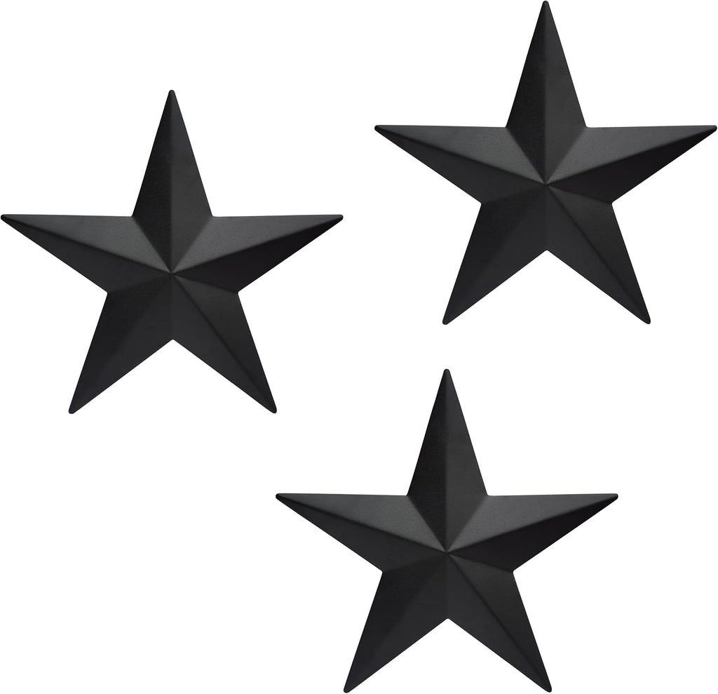 JoyEvy 12" Black Barn Star Wall Decor,Metal Stars Rustic Vintage Western Country Farmhouse Home Indoor or Outdoor Wall Decoration,Texas Stars for House Art Décor(Set of 3)