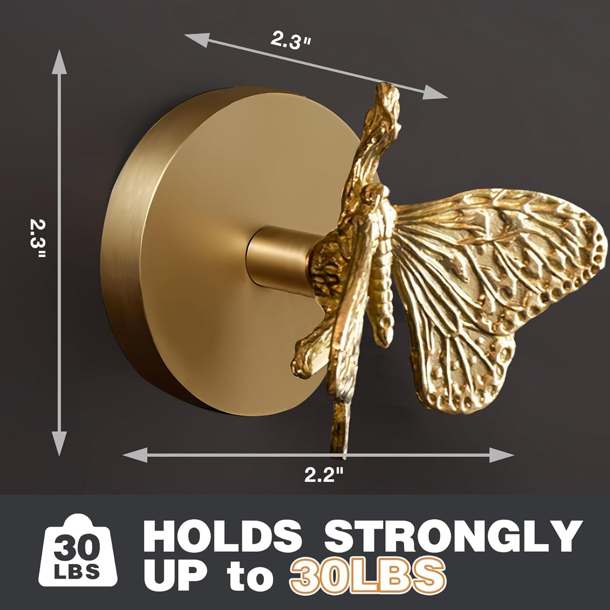 Butterfly Wall Hook, Solid Brass Heavy Duty Vintage Animal Hook. Used for Hanging Clothes, Hats, Towels, Bags, Organizing Decorative Wall Hooks