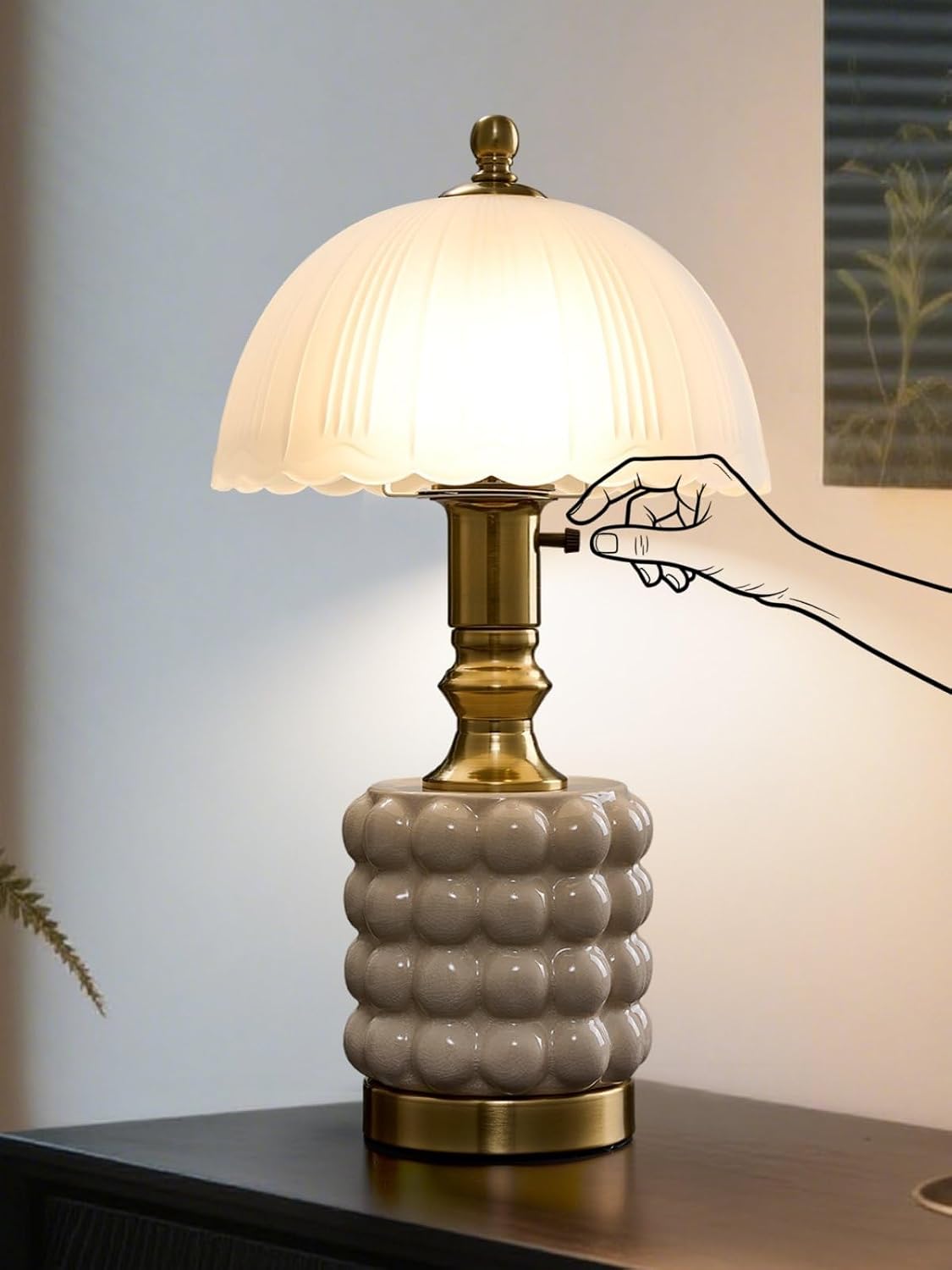 Vintage Lamp for Bedroom,Unique Lamps Cracked Ceramic lamp,UL Rotary Switch Control Glass lamp Shade,Small Table lamp for Living Room Decor Kitchen Lighting (White+Glass)