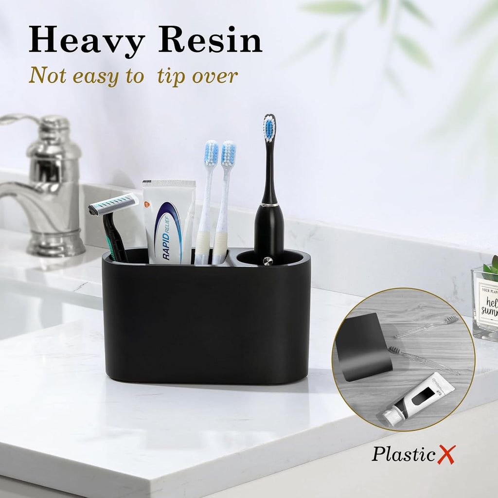 Luxspire 2 Slots Toothbrush and Toothpaste Holder, Resin, Matte Black
