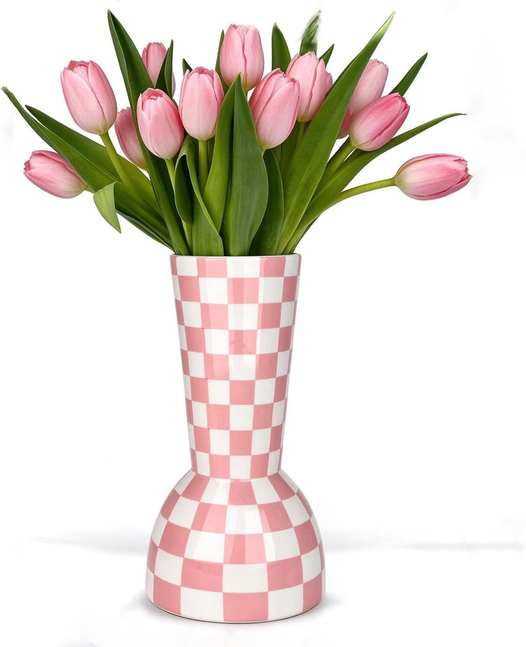 Pink and White Checkered Vase, Aesthetic Modern Ins Cool Flower Vase