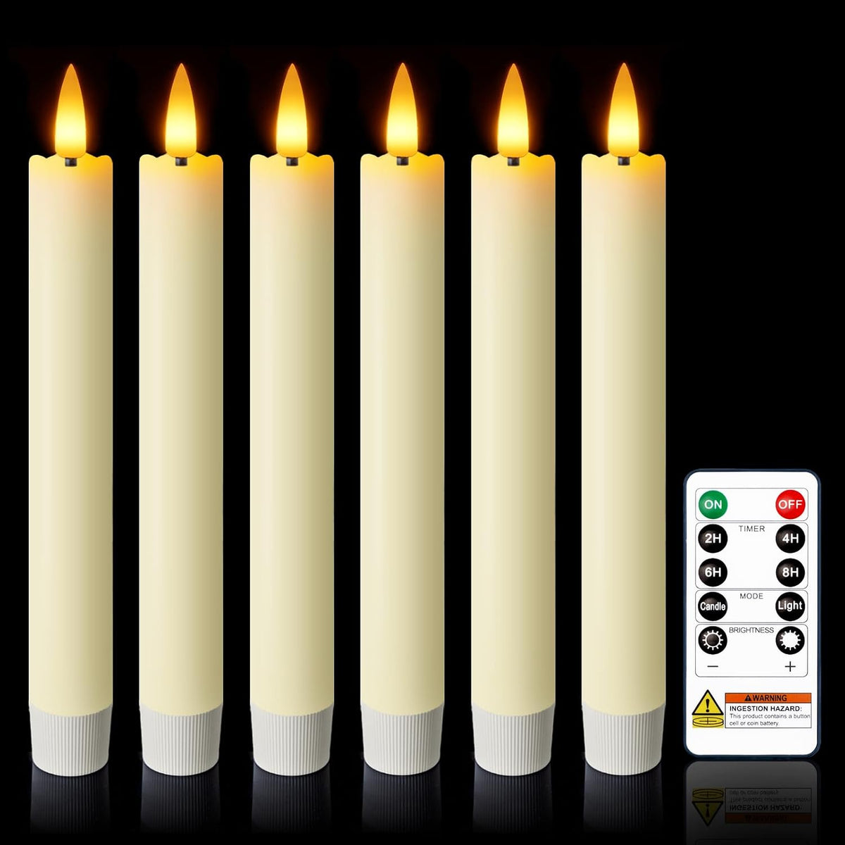 7 Inches Flameless Taper Candles with Remote Timer, Real Wax Ivory Short Led Candlesticks, 3D Wick Light Battery Operated Candlesticks for Christmas Home Wedding Table Decor, 6 Pcs