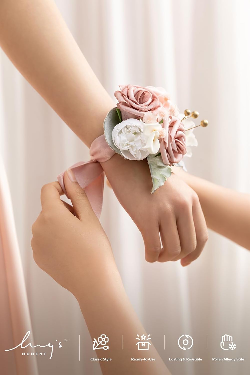 Ling's moment 6pcs Wedding Corsage Wristlet, Dusty Rose Pink
