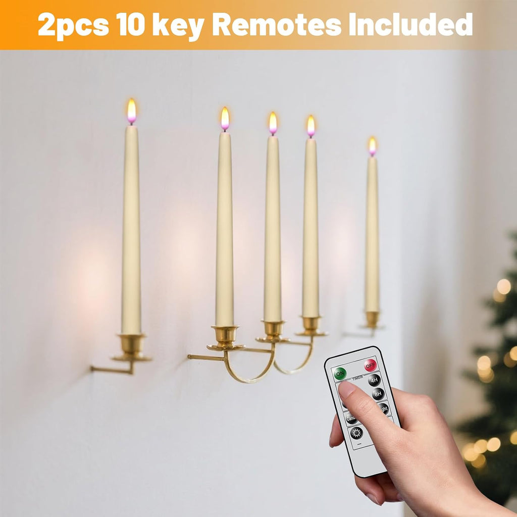 Wondise Real Wax Tall Flameless Taper Candles with Remote Timer