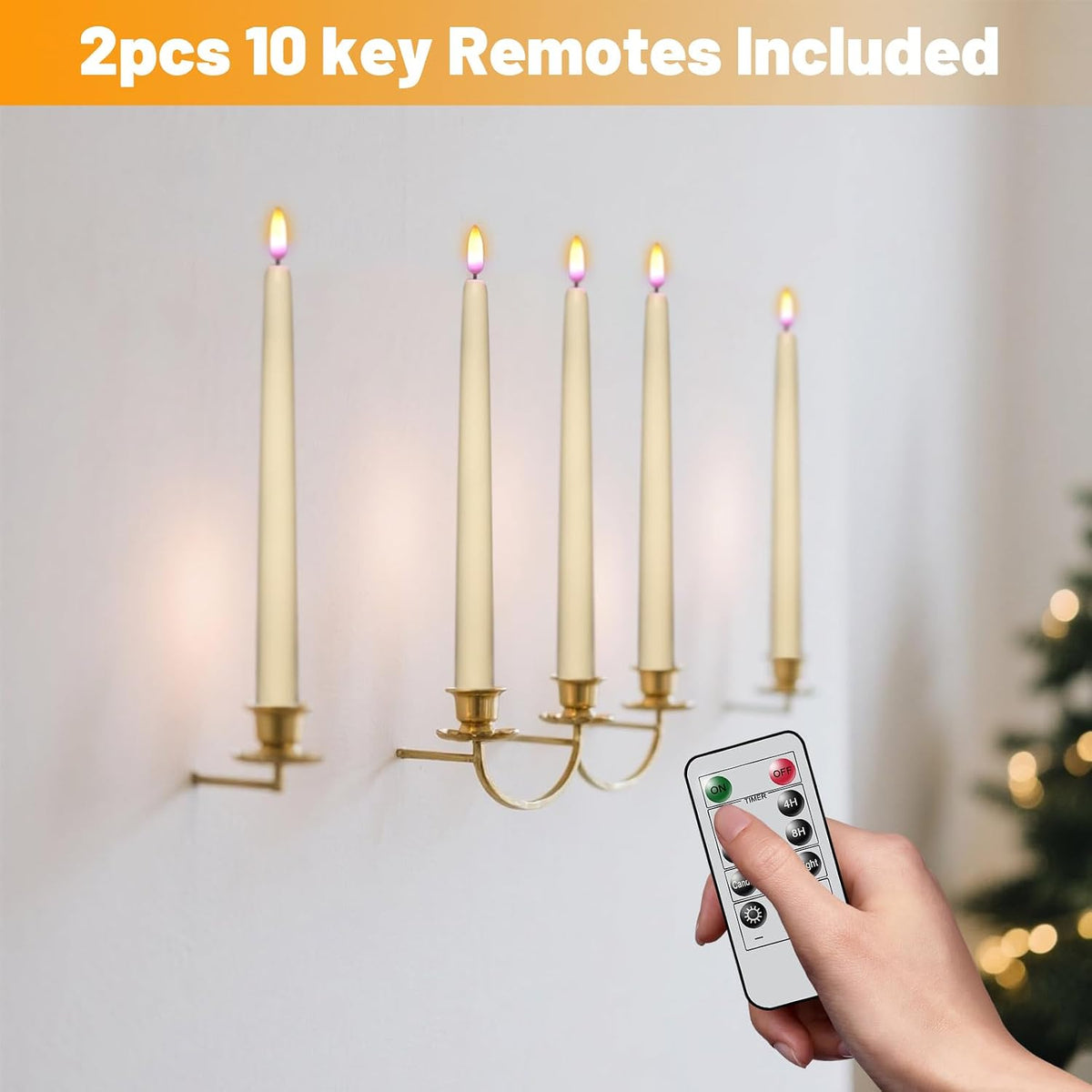 Wondise Real Wax Tall Flameless Taper Candles with Remote Timer