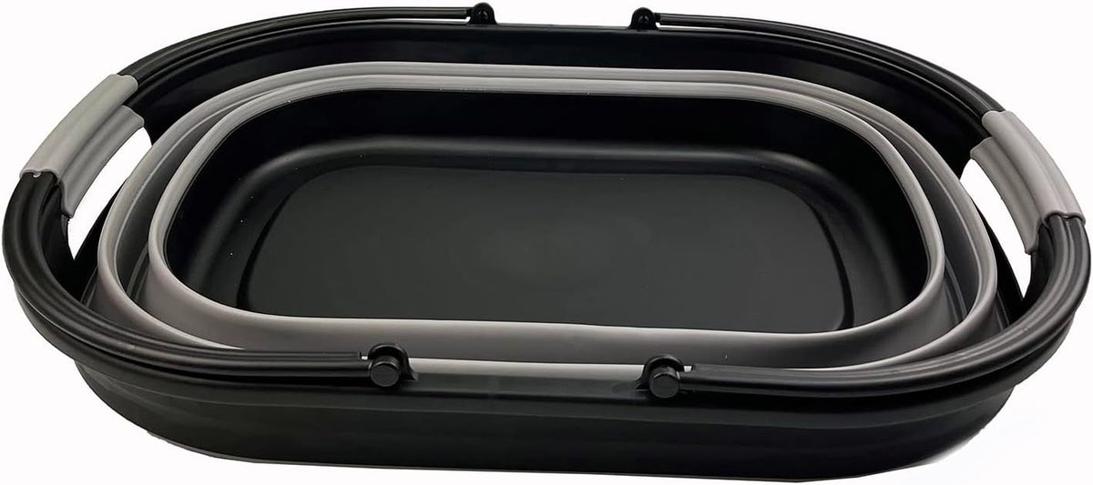 SAMMART 38L (10 Gallons) Collapsible Plastic Laundry Basket - Foldable Storage Container/Organizer - Portable Washing Tub - Space Saving Laundry Hamper (Black/Alloy Grey)