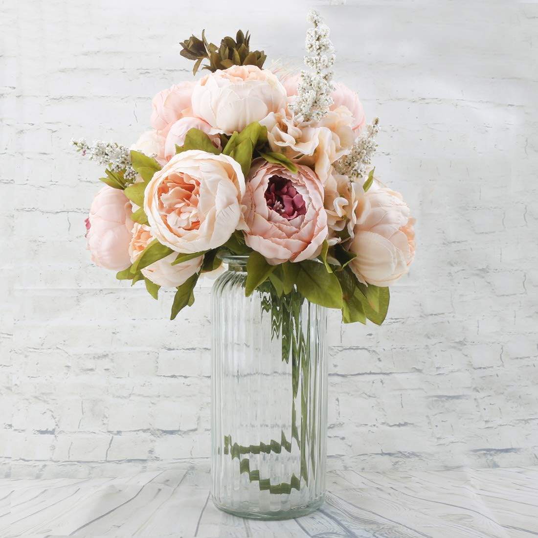 Silk Peony Bouquet Vintage Artificial Peonies Flower for Home Wedding Party Decor (1pcs, Light Pink)
