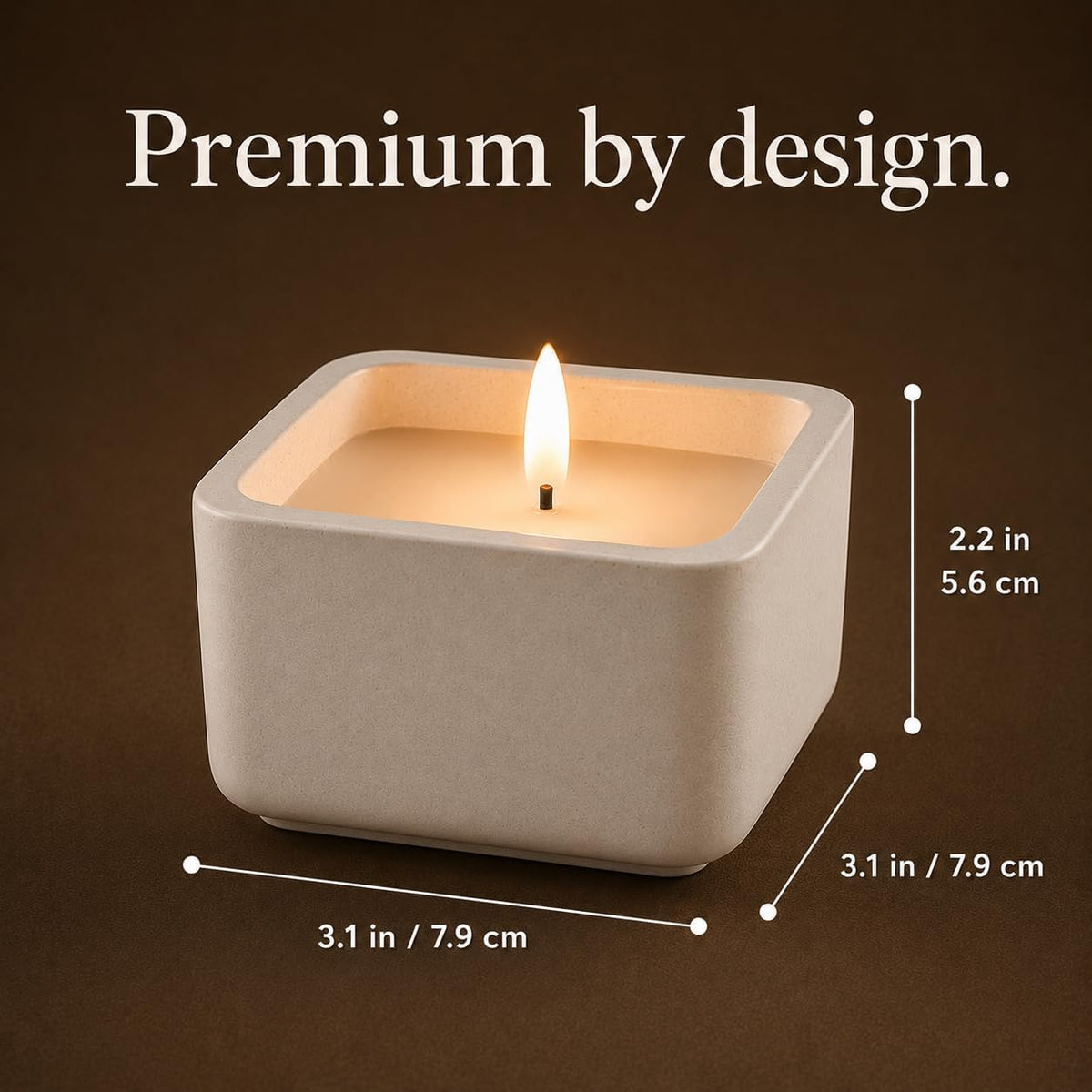 Flameless Candle - Square LED Candle with Real Wax in a Cement Base |Battery Operated, 500+ Hours | Housewarming Gift, Home Décor, Bathroom, Coffee Table (Ivory)