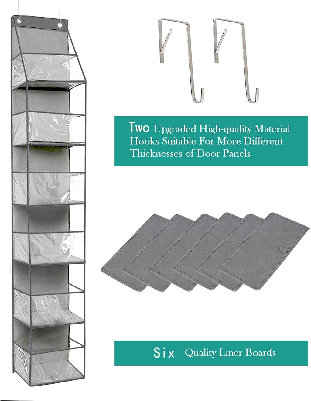6-Shelf Over The Door Hanging Storage Closet Organizer (Grey)