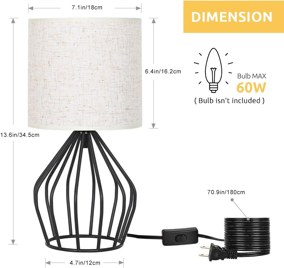 HAITRAL Black Modern Table Lamp - Minimalist Small Bedside Lamp,13.8 Inch