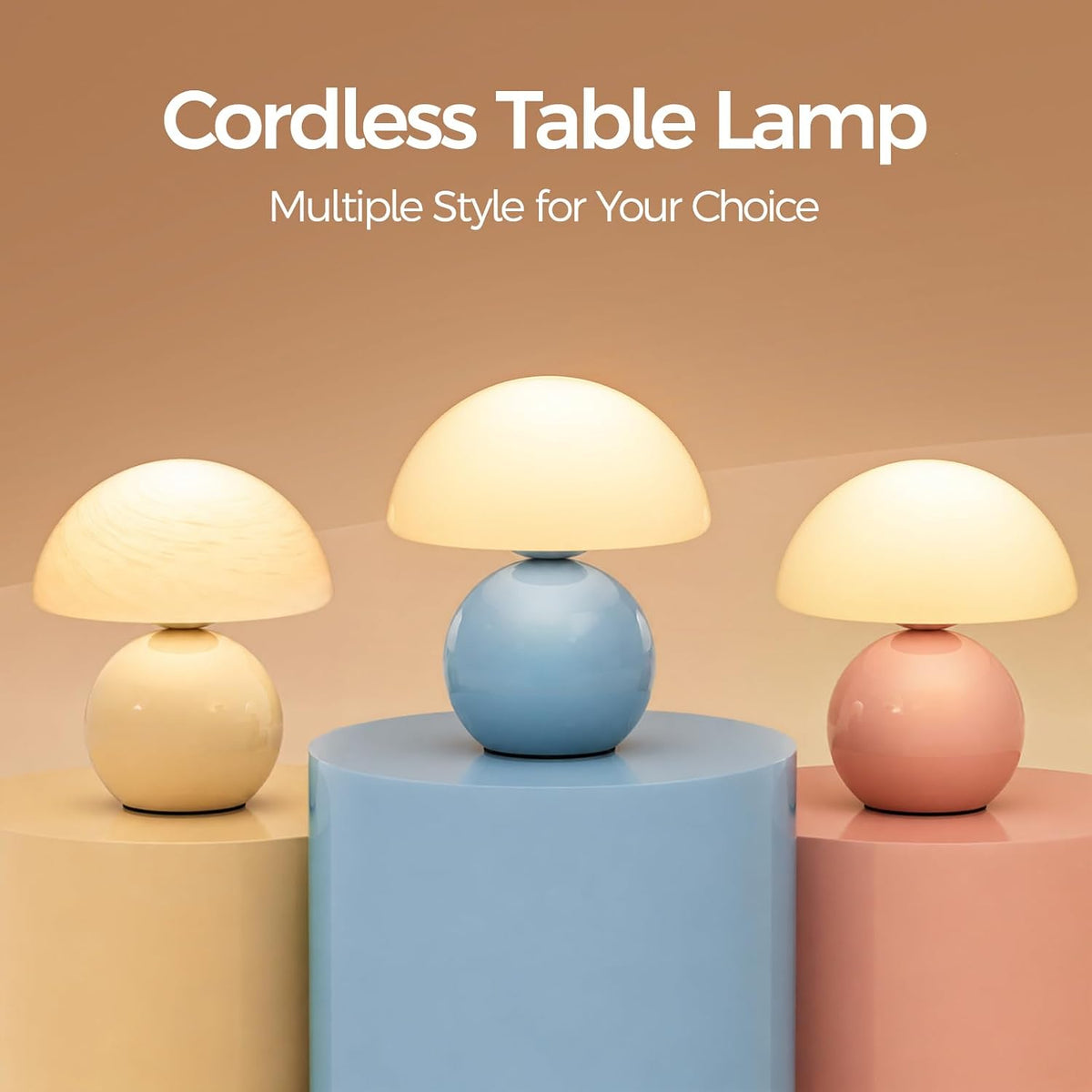 NIORSUN Mushroom Lamp Table Lamp for Bedroom, Portables Cordless Table Lamp,Wireless lamp,Small Bedside Table Touch Lamps for Living Room,Mini Mushroom 5200mAh Battery Operated Lamp Modern Pink