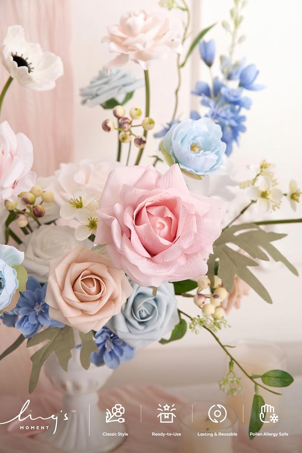 Ling's moment Artificial Pink Wedding Flowers Combo, English Pastel, Deluxe
