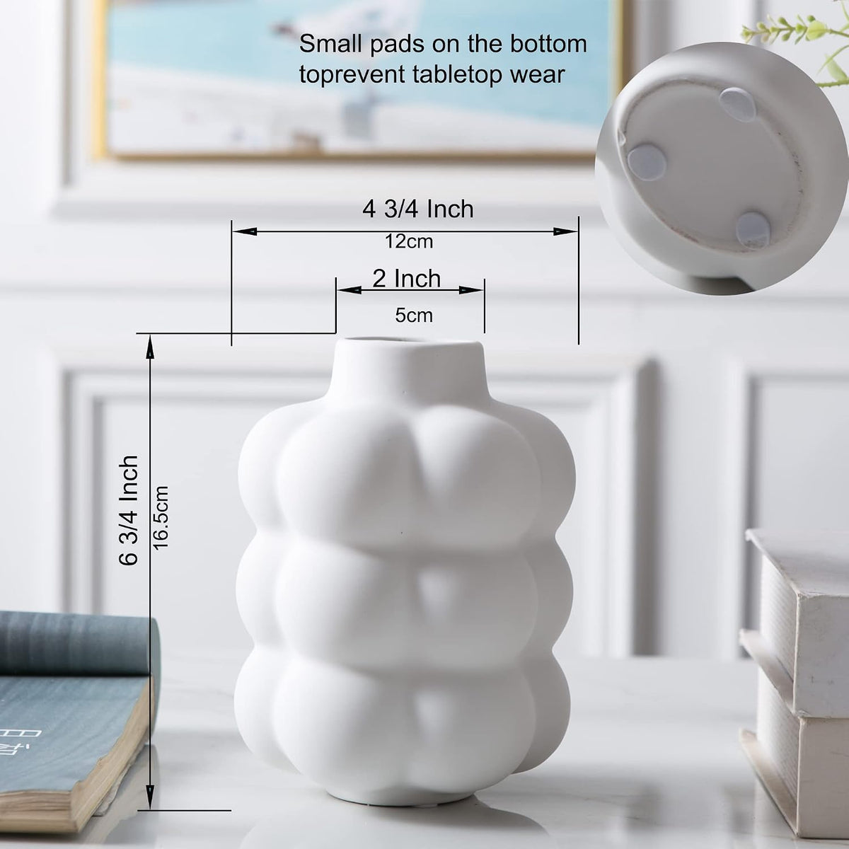 Mowtanco White Ceramic Vase, Modern Small Vase for Centerpiece 6.7" Tall