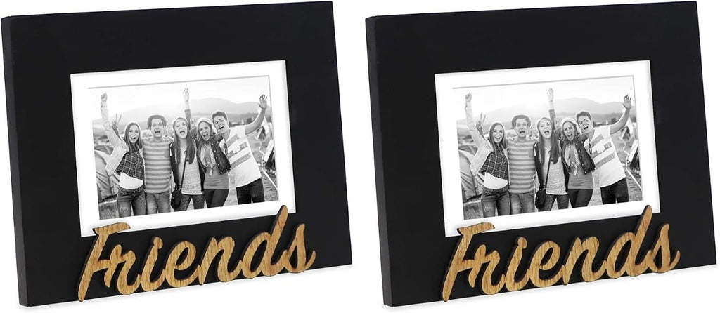 Isaac Jacobs Black Wood Sentiments “Friends” Picture Frame, 5x7 inch with Mat, Photo Gift for Friend, Display on Tabletop, Desk (Black, 5x7 (Matted 4x6)) (Pack of 2)