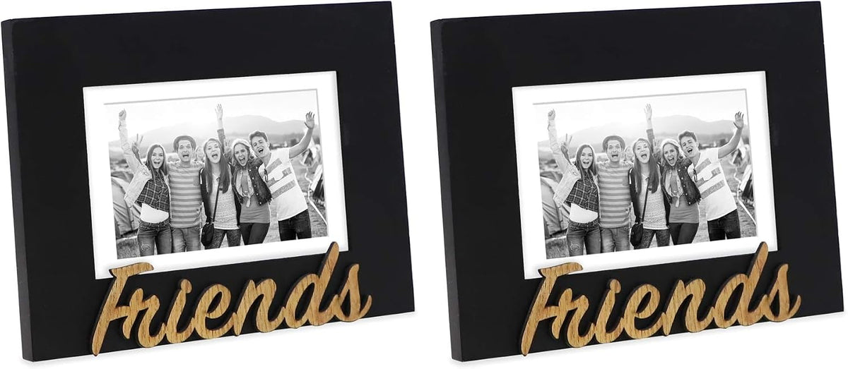 Isaac Jacobs Black Wood Sentiments “Friends” Picture Frame, 5x7 inch with Mat, Photo Gift for Friend, Display on Tabletop, Desk (Black, 5x7 (Matted 4x6)) (Pack of 2)