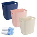 Small Bathroom Trash Can with Bags Garbage Can, 3 Pack, Pink+Blue+Beige