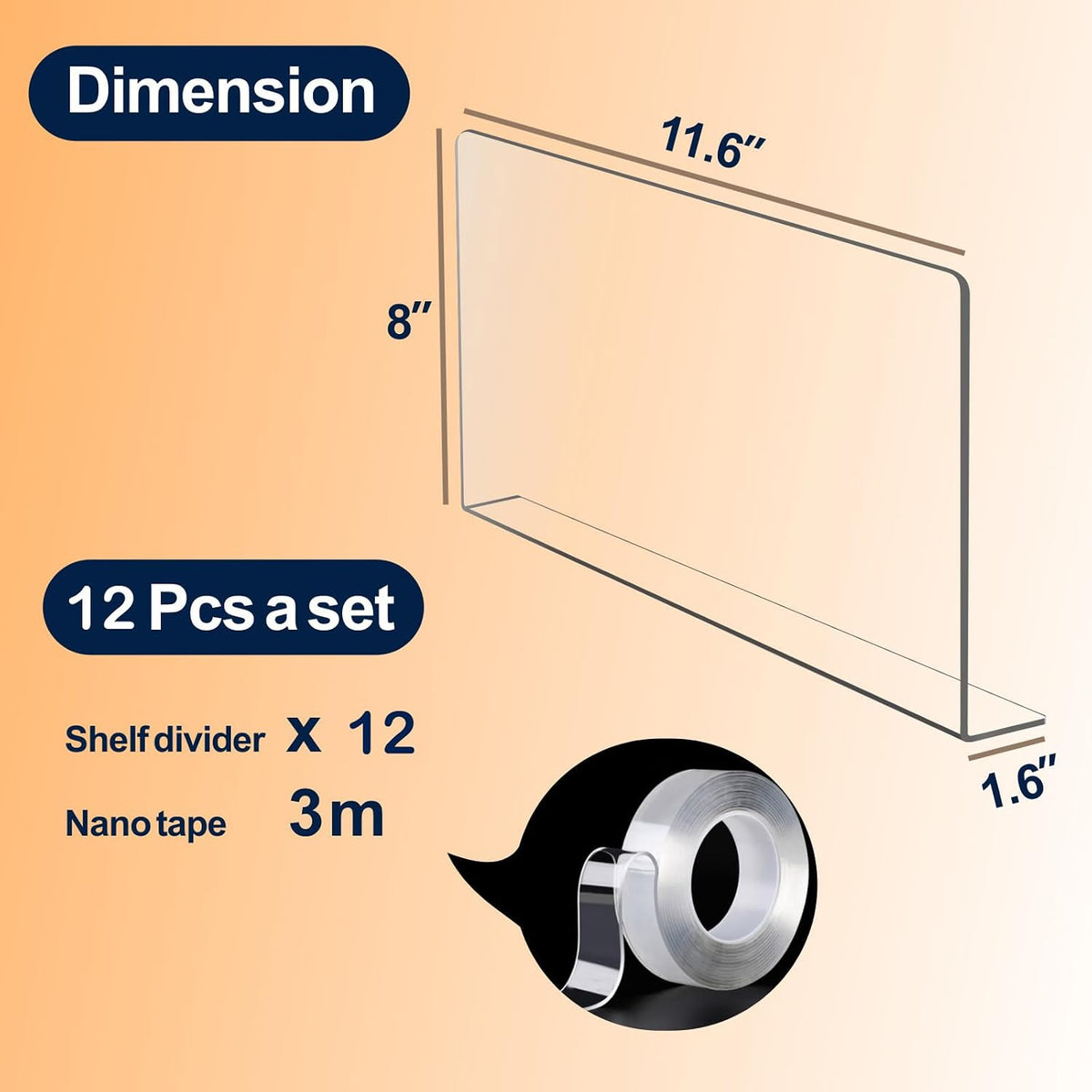 Acrylic Shelf Dividers For Closet Organization，Sweater Organizer For Closet - 12pack 8” Tall Clear Plastic Shelf Dividers For Closets Shelves Cabinets