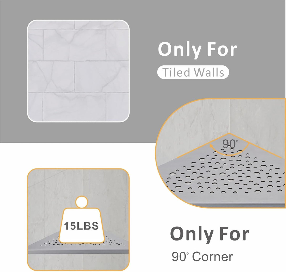 WELLUP Corner Shower Shelf Brushed Nickel 2 Pack,10" Shelf for Tiled Wall