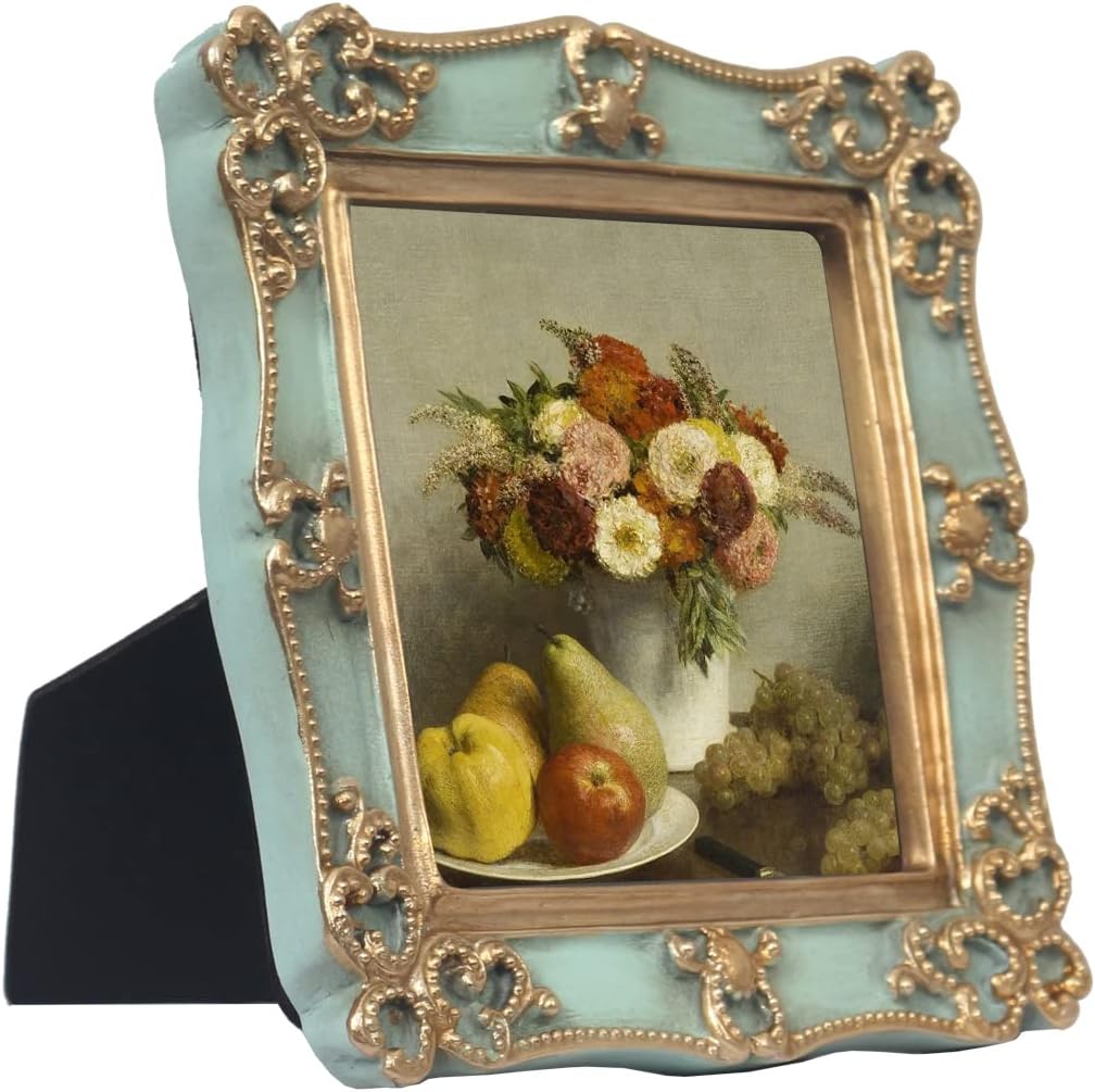 PARAFAYER Vintage Small Picture Frame 4x4, Antique Ornate Photo Frame With Gold Floral Relief, Wall and Tabletop Display,High Definition Glass Front,Retro Home Decor Art Gallery (Sea Foam Green 4x4)