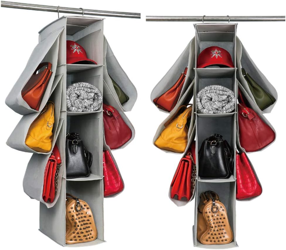 Hanging Purse Handbag Storage Organiser Homewares Nonwoven 10 Pockets Purse Bag Organizer for Closet (Light Grey)