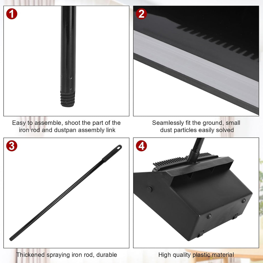 Leumoi 8 Pcs Dust Pans with Long Handle with Comb Stand up Dustpan,Black