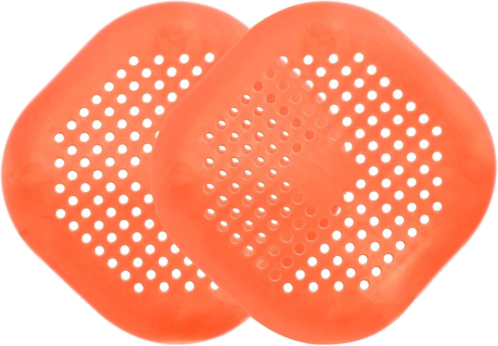 PATIKIL Hair Drain Catcher 5-1/2 Inch, 2 Pcs Silicone Square Drain Protector Hair Stopper with Suction Cup for Kitchen Bathroom Balcony Landscaped Walkways Patios, Orange