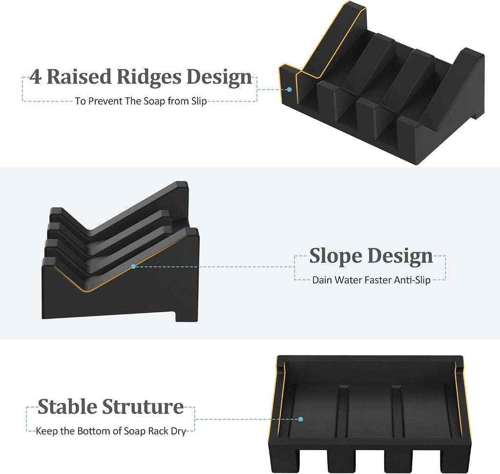 Silicone Soap Dish,1PCS Self Draining Bar Soap Holder for Shower,Black