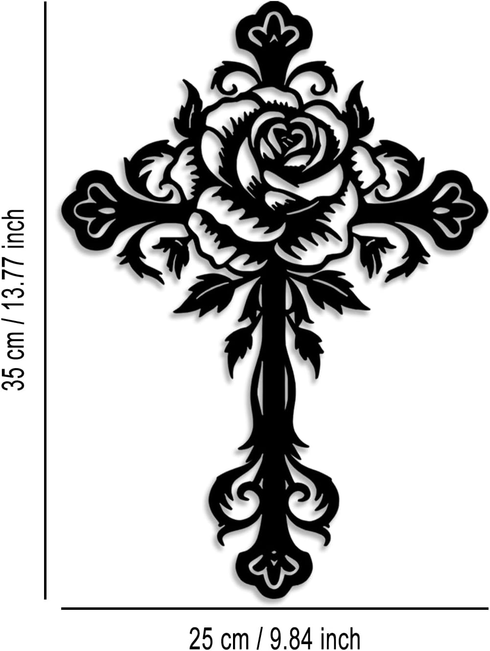 LIYOUYA Metal Rose Cross Wall Decor - Modern Room Decor Black Cross Wall Art Home Decor for Living Room, Bedroom, Dining Room, Porch (Black)