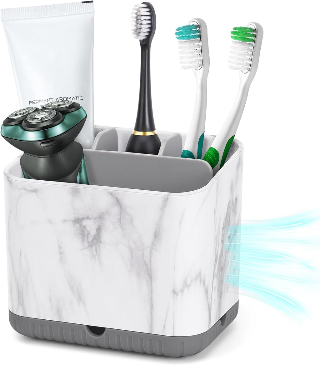 Toothbrush Holder for Bathrooms, Toothbrush Organizer (Grey Marble Grain)
