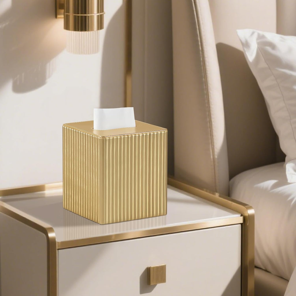 PU Leather Tissue Box Cover Square, Tissue Box Holder Gold